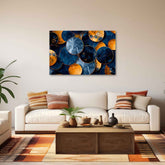abstract wall art, blue and gold painting, luxury canvas décor, geometric art, modern home décor.