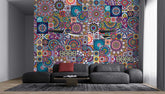 Bohemian style wallpaper featuring intricate mandala designs in bright colors