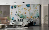 Decorative wallpaper with sketched floral designs and artistic botanical patterns.