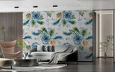 Seamless floral wallpaper with beautifully illustrated flowers and soft leaf patterns.