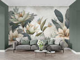Luxury botanical mural with hand-painted flowers and textured background