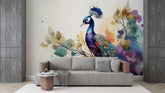 Colorful peacock wallpaper with vibrant feather design for elegant wall décor