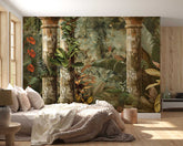 Elegant mural-style wallpaper with bold artistic patterns.