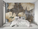 "Luxury golden strokes on textured wallpaper"