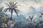 Jungle scene with palm trees and misty mountains. Custom floral pattern wallpaper for living room decor
Peel and stick geometric wallpaper for kids bedroom
Nature-inspired wallpaper for home office walls