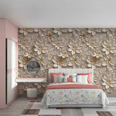 Modern bedroom with floral wallpaper and pink wardrobe. wallpaper wall decor, customize wallpaper, wall graphics, design.
