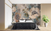 Bedroom with floral wall mural and plant decor