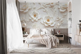 Decorative floral wall mural in a bedroom setting