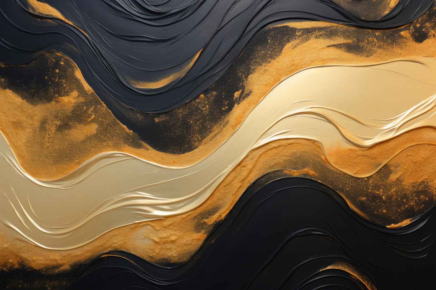 A canvas print featuring an abstract black and gold design, displayed above an orange sofa in a room with a minimalist decor.