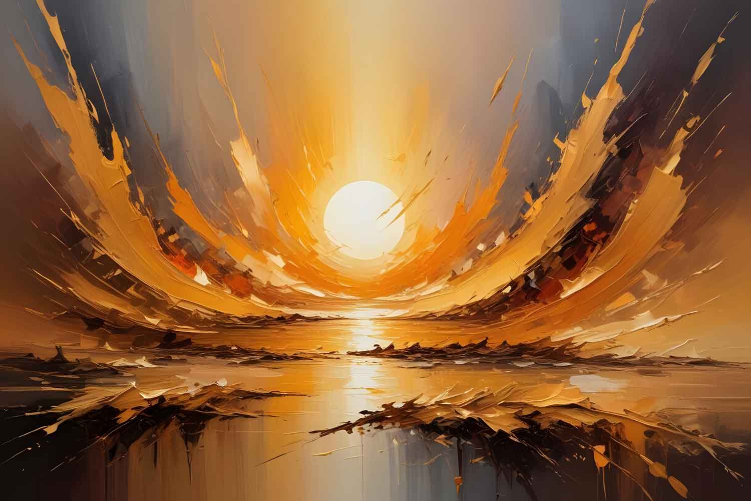 sunrise abstract painting, golden sky wall art, dramatic abstract canvas, modern décor artwork