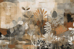 A canvas print featuring a floral design with the word 'Love' displayed, mounted on a wall above a blue couch with gold accents.