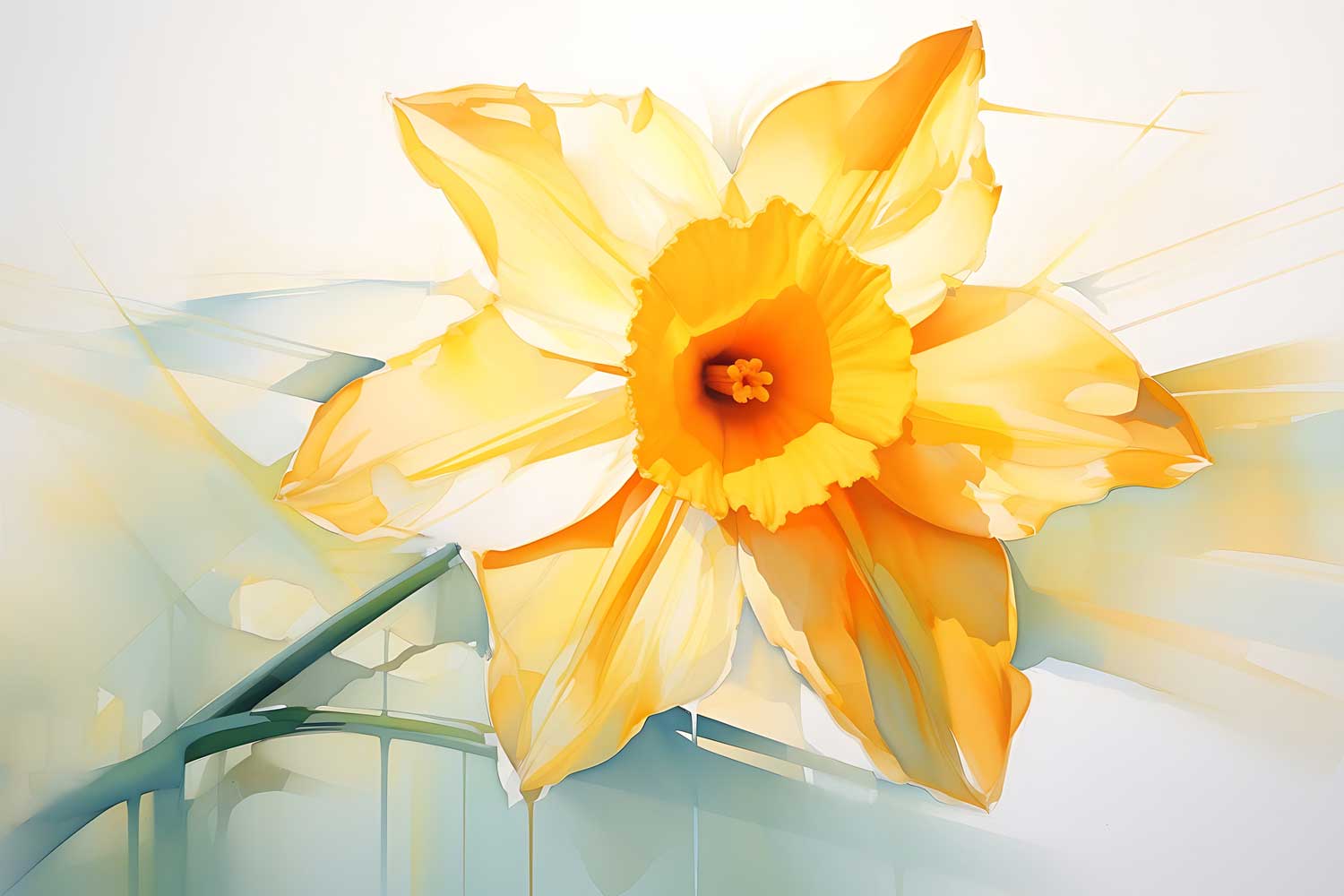 A canvas print of a yellow flower displayed above a brown sofa in a room with a white wall, a lamp, and a plant.