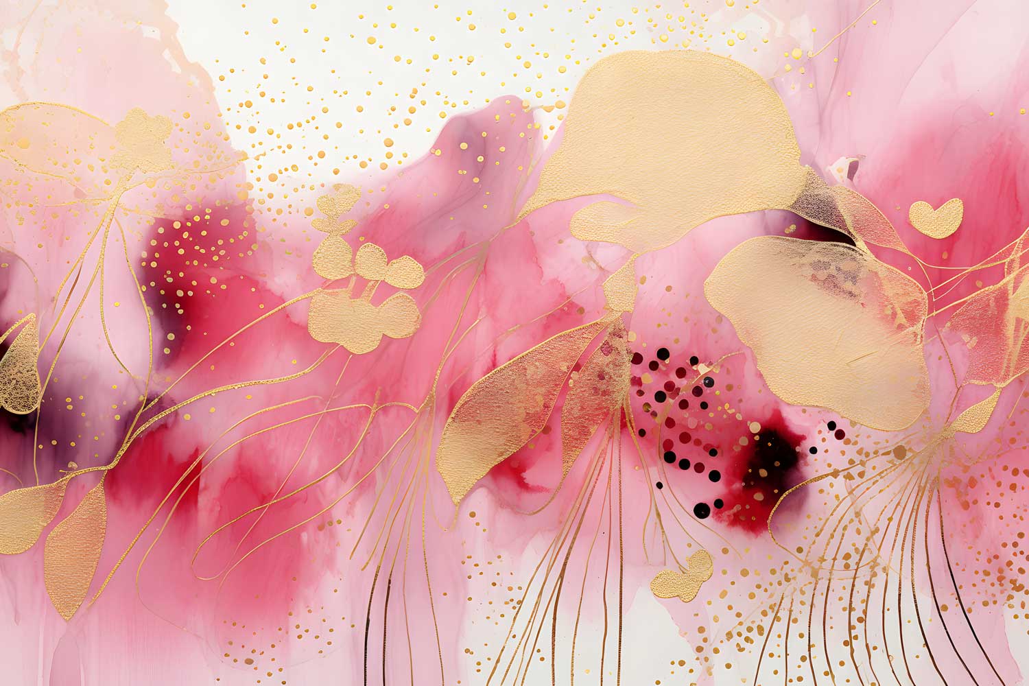 pink abstract canvas, luxury floral painting, gold accent wall art, feminine décor, modern abstract flowers.