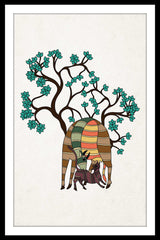 deer folk art, nature-inspired tribal painting, bohemian wall decor, handcrafted Indian artwork