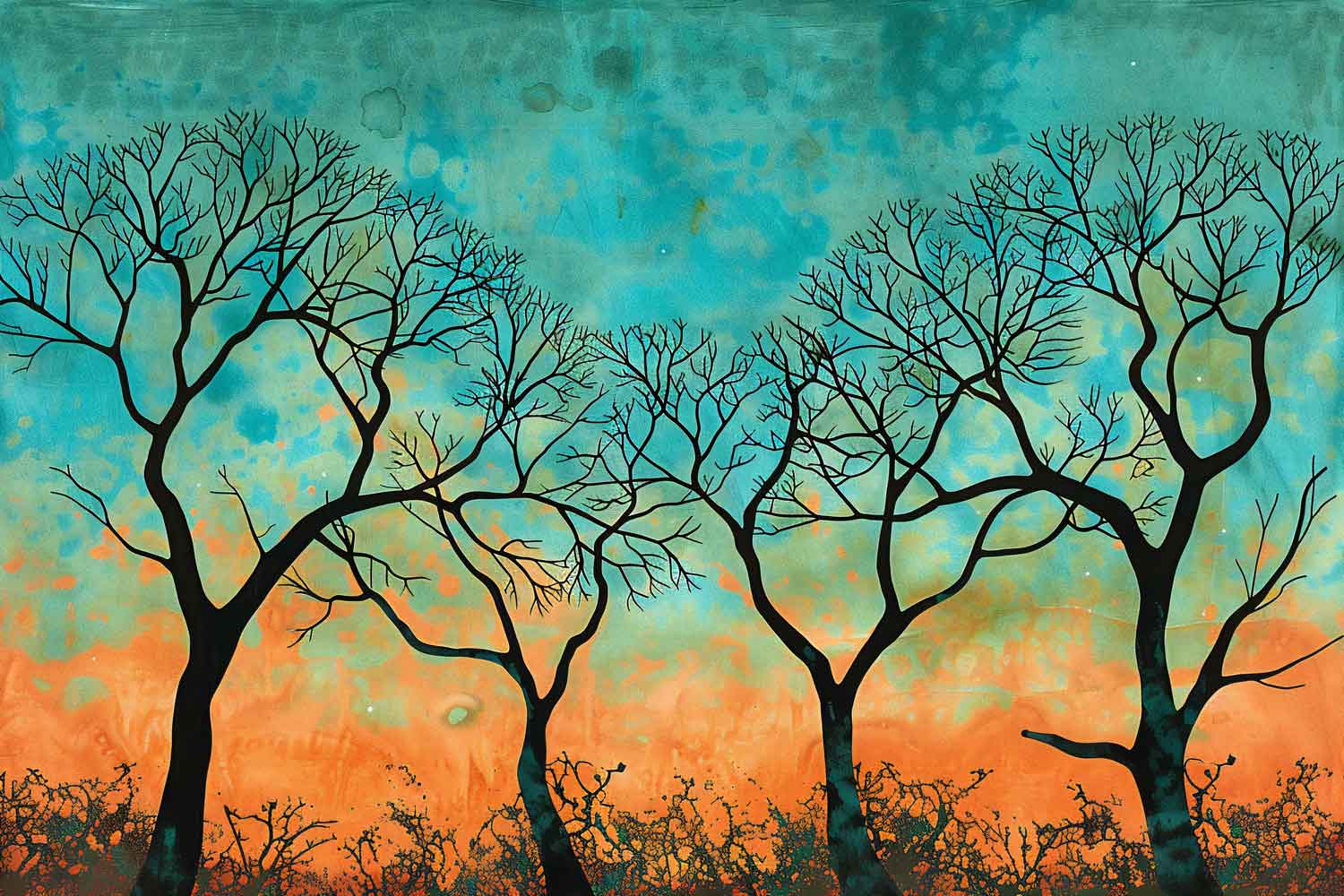 sunset wall art, nature silhouette canvas, modern nature décor.