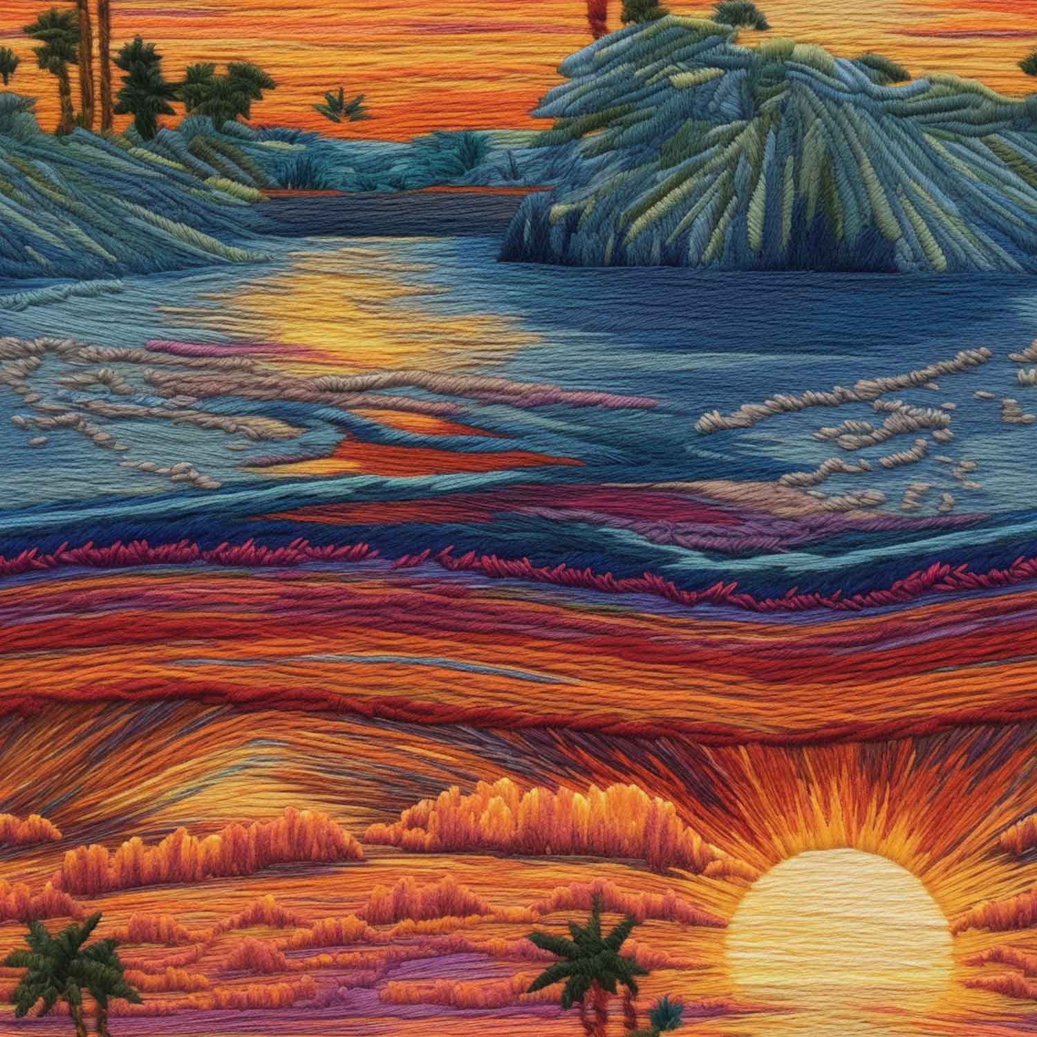 sunset landscape painting, tropical scenery canvas, colorful nature wall art, landscape décor.