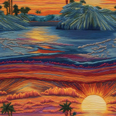 sunset landscape painting, tropical scenery canvas, colorful nature wall art, landscape décor.