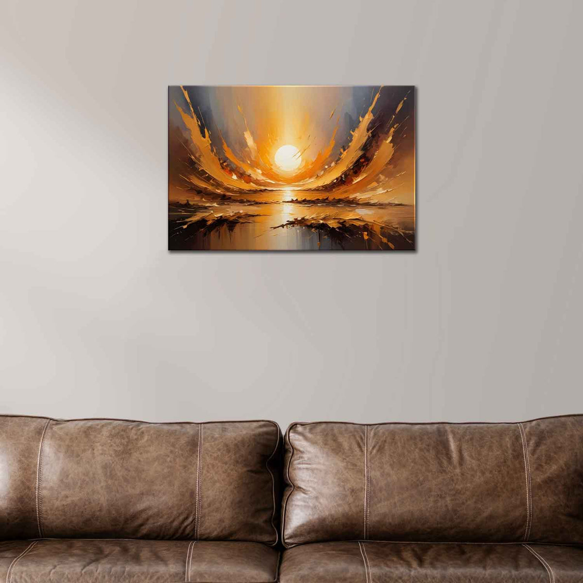 sunrise abstract painting, golden sky wall art, dramatic abstract canvas, modern décor artwork