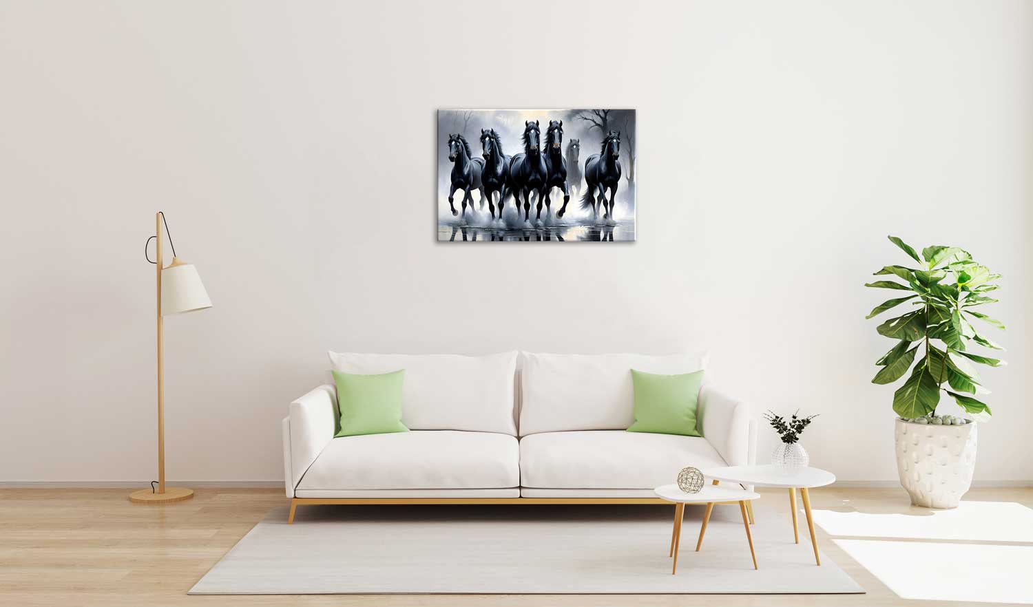 Black horse painting, running horses wall art, Vastu horse canvas, modern animal art, HD canvas painting.