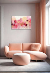 pink abstract canvas, luxury floral painting, gold accent wall art, feminine décor, modern abstract flowers.