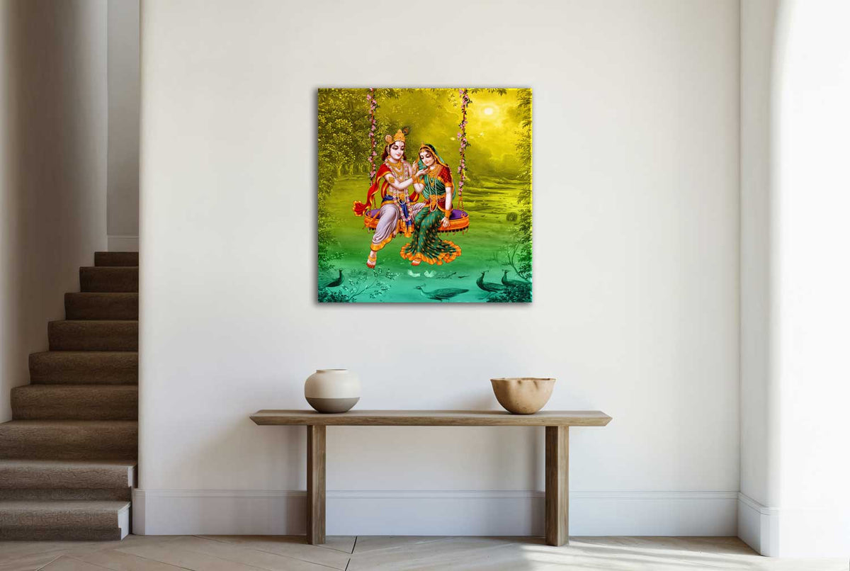 Krishna Radha canvas, Hindu god wall art, spiritual home décor, divine canvas painting