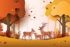 Deer family print wallpaper with forest background
