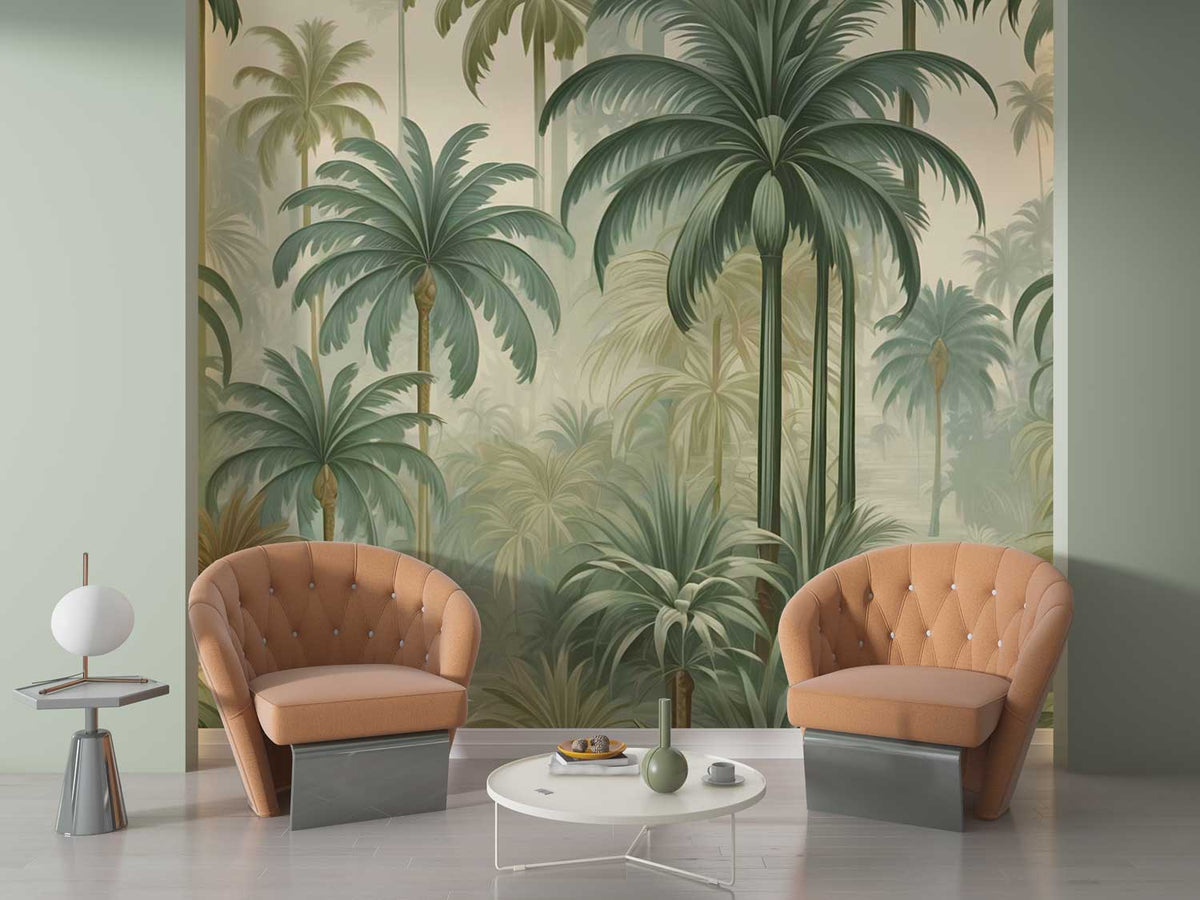 Relaxing tropical wallpaper with printed coconut palms