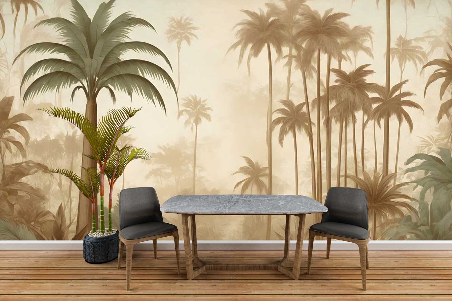 Tree printing wallpaper with upward-growing tree design