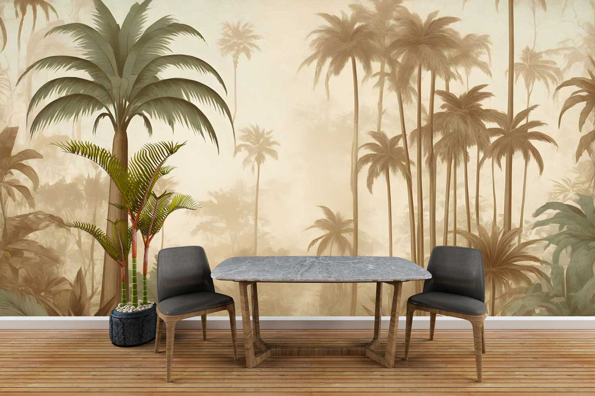 Tree printing wallpaper with upward-growing tree design