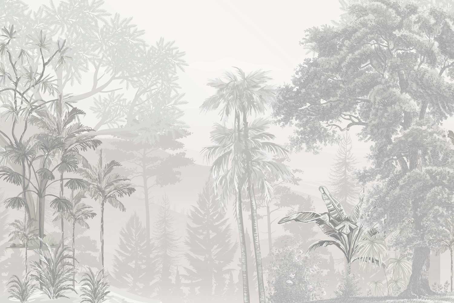 Grey tree print wallpaper with minimalist forest design