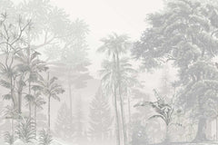 Grey tree print wallpaper with minimalist forest design