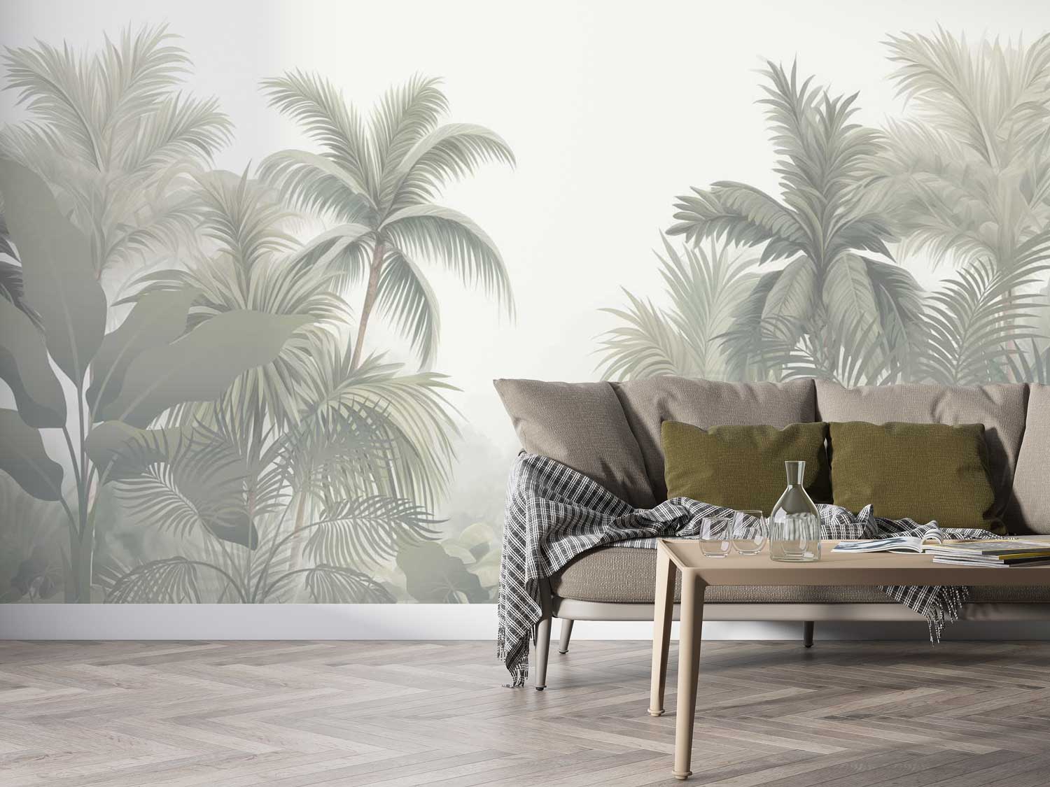 Classic wallpaper featuring hand-drawn forest trees in muted tones