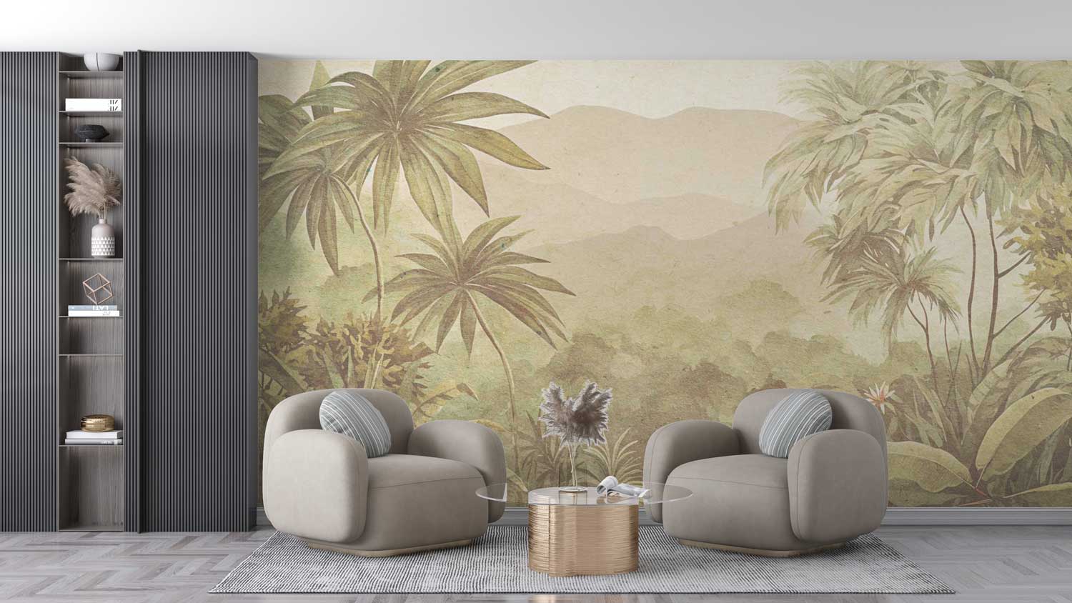 Heritage wallpaper with illustrated forest birds and leaves

