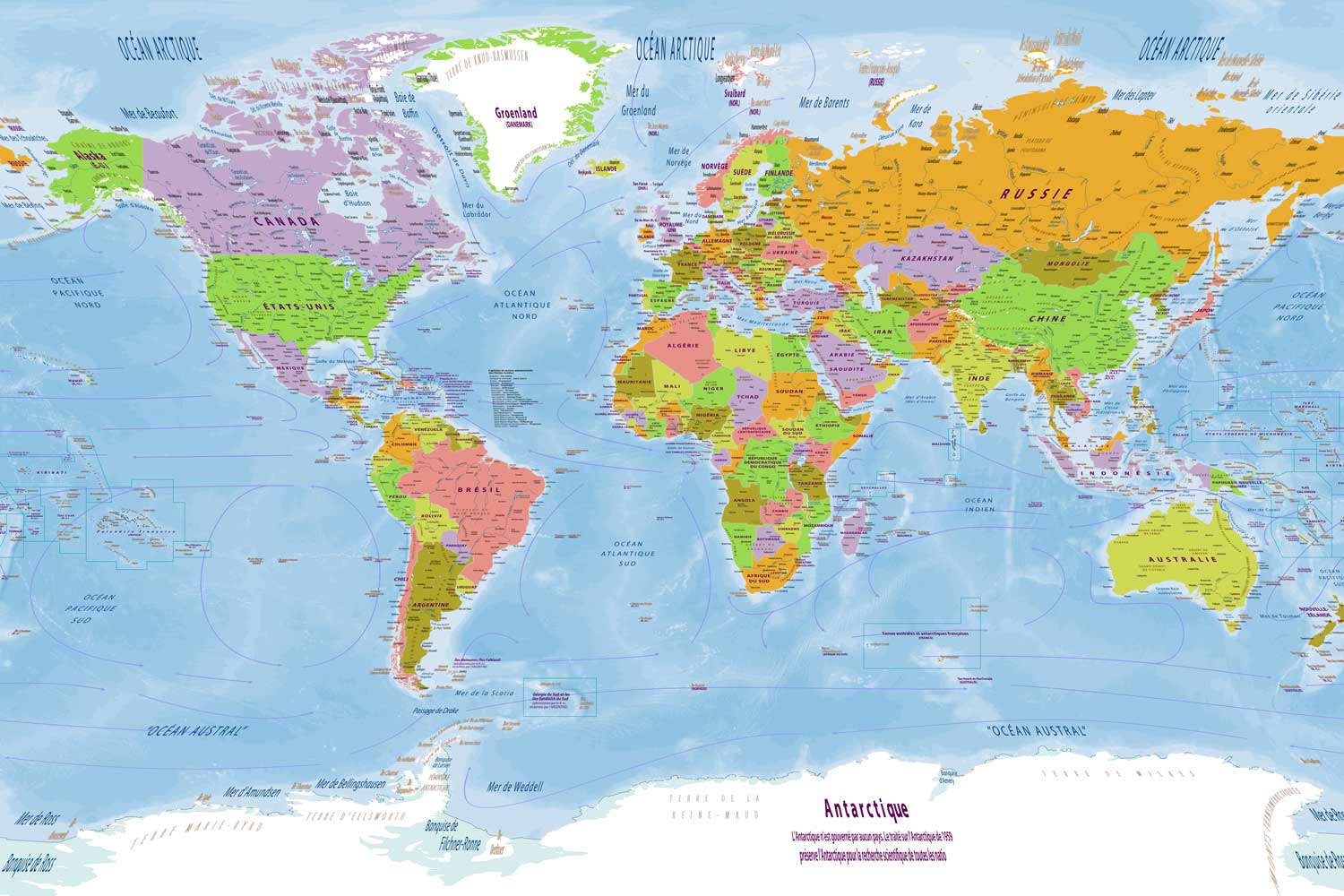 Detailed world map wallpaper featuring all countries with labeled borders and continents.