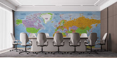 Detailed world map wallpaper featuring all countries with labeled borders and continents.