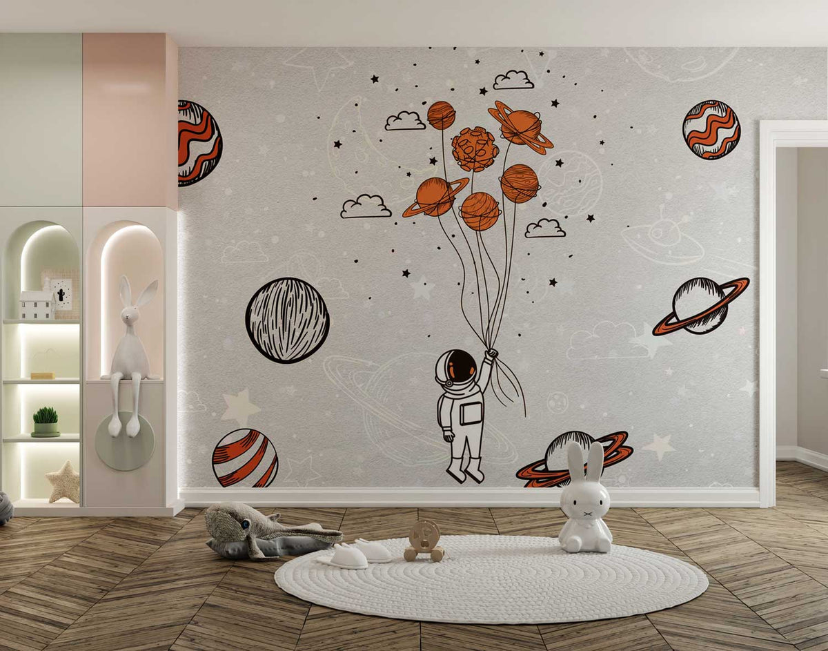 Universe art style featuring planets, stars, and galaxies in a cosmic abstract design.