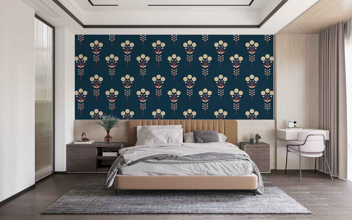 Handcrafted-style wallpaper with Indian folk art-inspired motif patterns.