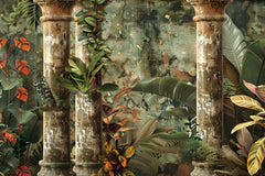 Elegant mural-style wallpaper with bold artistic patterns.