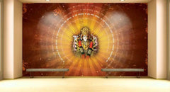 Wall mural with a central figure in a religious or spiritual setting, featuring warm colors and intricate designs.