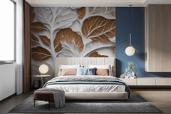 Modern bedroom with decorative wall art and a bed.