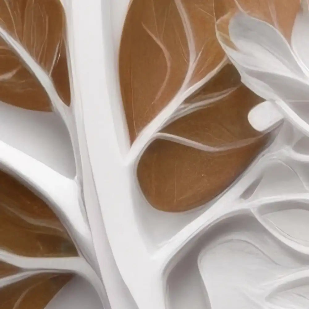 Close-up of a tree with brown and white leaves