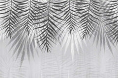 Black palm leaf pattern on a light gray background