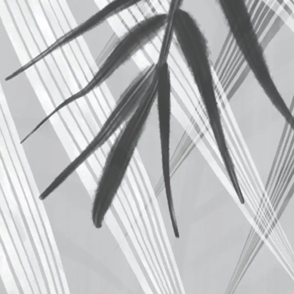 Black leaf silhouette on a gray background with geometric patterns