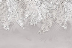 White palm leaves on a light gray background