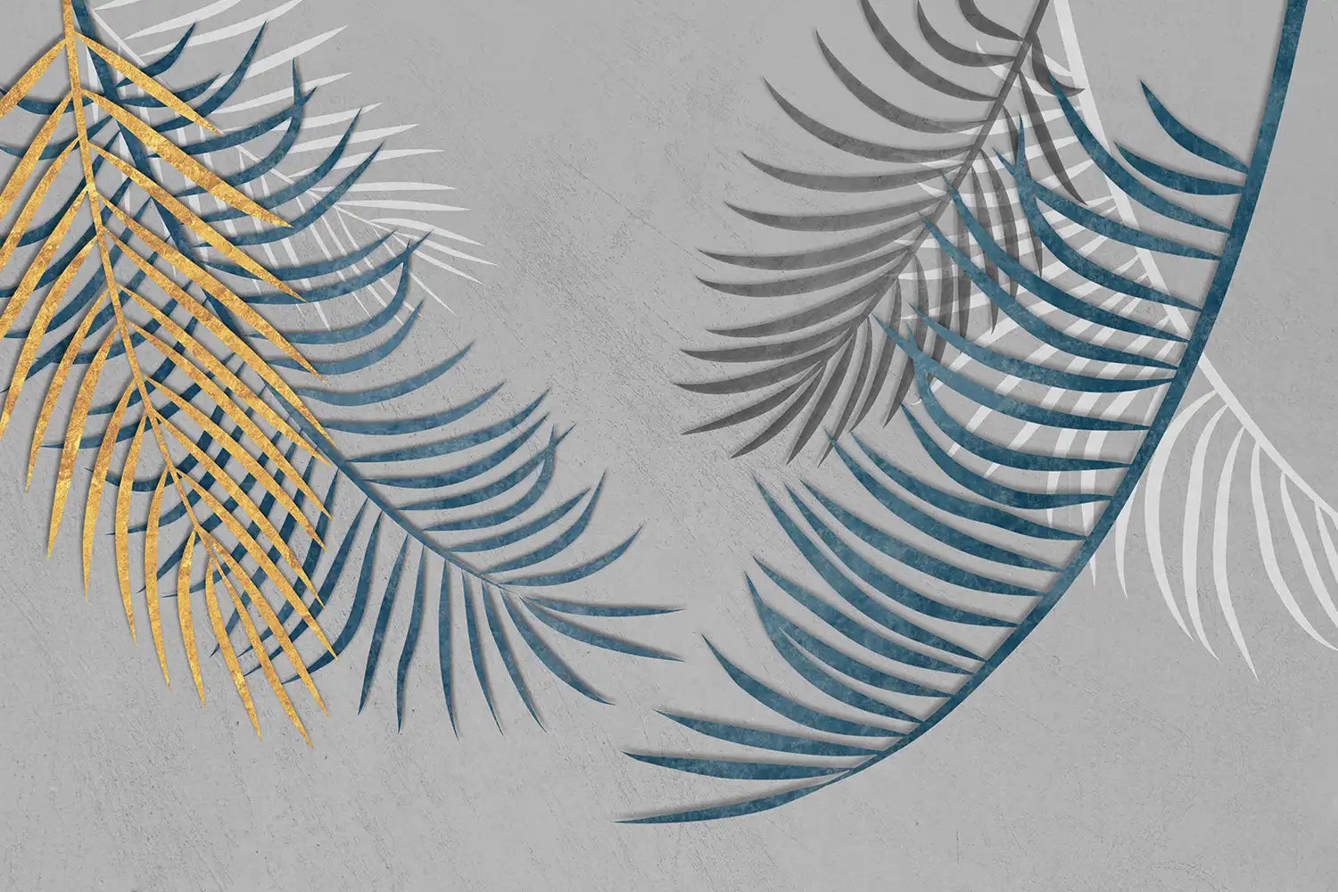 Decorative design with palm leaf patterns on a gray background