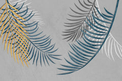 Decorative design with palm leaf patterns on a gray background