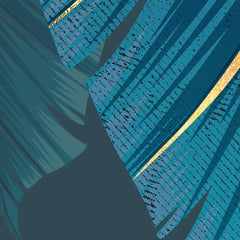 Abstract design with blue and gold patterns on a dark background